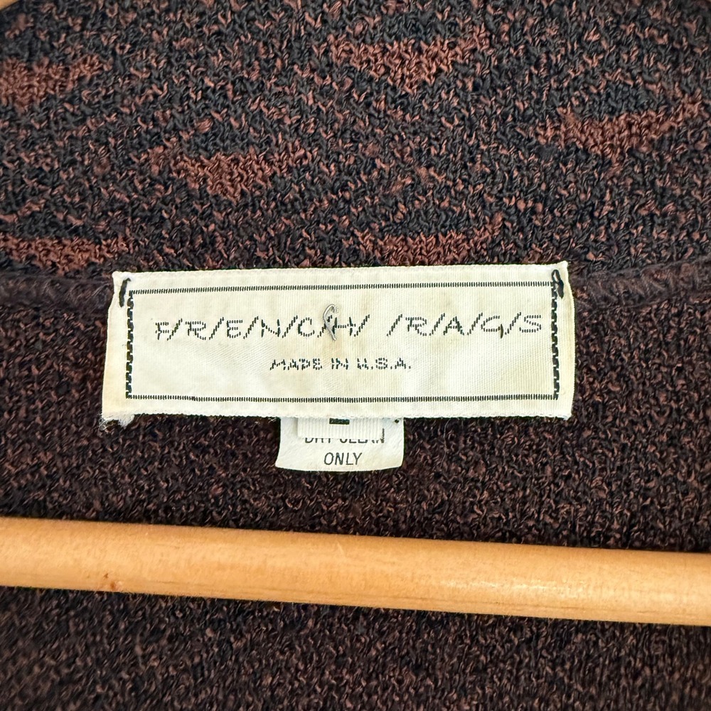 Vtg French Rags Brown Black Geometric Jacquard Rayon Knit Longline Cardigan Sz 2 - Picture 5 of 11